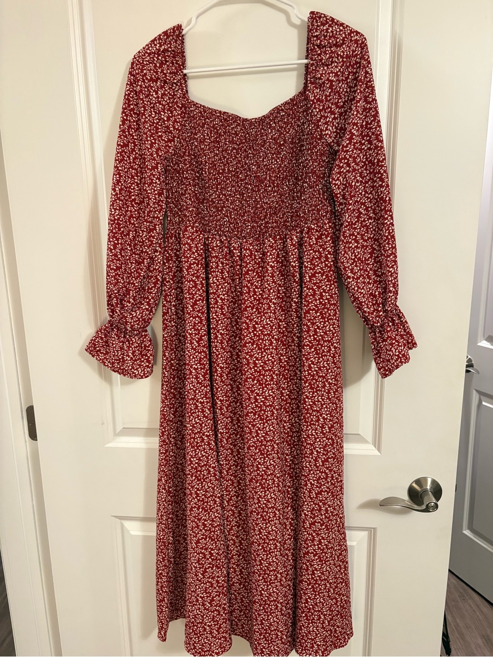 SHEIN Red Floral Smocked Maxi Dress